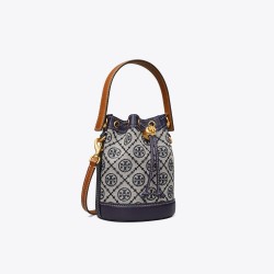 Tory Burch Women Mini T Monogram Bucket Bag Navy